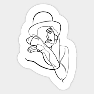 Fashion woman in hat one line art Sticker